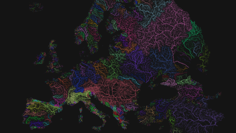 Los diferentes colores representan las cuencas de los principales ríos europeos, estudiados para inventariar las barreras existentes. Los diferentes colores representan las cuencas de los principales ríos europeos, estudiados para inventariar las barreras existentes.