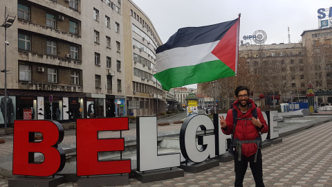 Benjamin Ladraa en Belgrade durante el proyecto 'WalktoPalestine' Benjamin Ladraa en Belgrade durante el proyecto 'WalktoPalestine'