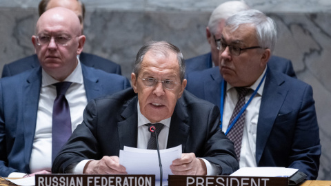 24/04/2023.- Fotografía cedida por la ONU en la que aparece el ministro de Relaciones Exteriores de Rusia, Serguéi Lavrov. EFE/Eskinder Debebe 24/04/2023.- Fotografía cedida por la ONU en la que aparece el ministro de Relaciones Exteriores de Rusia, Serguéi Lavrov. EFE/Eskinder Debebe