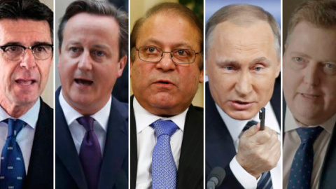 José Manuel Soria, ex ministro de Industria español, que dimitió tras su implicación en los 'papeles de Panamá'; David Cameron, primer ministro británico, en entredicho tras la aparición de su padre en los documentos; Nawaz Sharif, primer m