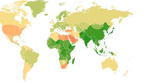 Porcentaje de obesidad en mujeres por países en 2014, según un código de colores. Autor: NCD-RisC Porcentaje de obesidad en mujeres por países en 2014, según un código de colores. Autor: NCD-RisC