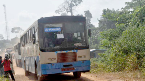 Autobuses de Naciones Unidas repatriando a migrantes.