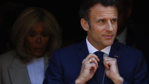 Macron, este domingo tras votar en París. Macron, este domingo tras votar en París.