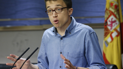El portavoz de Podemos, Iñigo Errejón, durante su comparecencia en rueda de prensa, tras la reunión de la Junta de Portavoces del Congreso de los Diputados. EFE/Sergio Barrenechea El portavoz de Podemos, Iñigo Errejón, durante su comparecencia en rueda de prensa, tras la reunión de la Junta de Portavoces del Congreso de los Diputados. EFE/Sergio Barrenechea