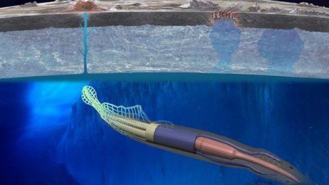 Imagen del rover diseñado para explorar los océanos subterráneos de la luna Europa de Júpiter. NASA/UNIVERSIDAD DE CORNELL Imagen del rover diseñado para explorar los océanos subterráneos de la luna Europa de Júpiter. NASA/UNIVERSIDAD DE CORNELL