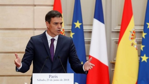 Pedro Sánchez en roda de premsa a París després de la reunió amb Emmanuel Macron / EFE Pedro Sánchez en roda de premsa a París després de la reunió amb Emmanuel Macron / EFE