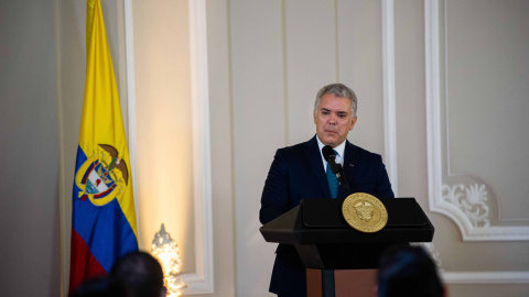 El presidente de Colombia, Iván Duque, durante una conferencia de prensa, en abril de 2022 El presidente de Colombia, Iván Duque, durante una conferencia de prensa, en abril de 2022