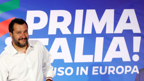 El ministro de Interior italiano y líder de la Liga, Matteo Salvini, en una comparecencia en la sede de su partido tras las elecciones europeas del pasado 26-M. REUTERS/Alessandro Garofalo El ministro de Interior italiano y líder de la Liga, Matteo Salvini, en una comparecencia en la sede de su partido tras las elecciones europeas del pasado 26-M. REUTERS/Alessandro Garofalo
