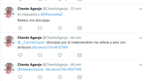 Las disculpas expresadas en Twitter por Agenjo.