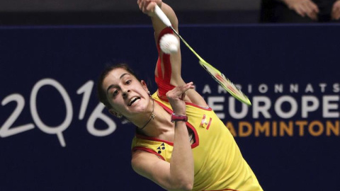 La española Carolina Marín durante la final del Europeo de bádminton. /EFE La española Carolina Marín durante la final del Europeo de bádminton. /EFE
