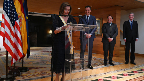 Nancy Pelosi durante su alocución en el encuentro con el jefe del Gobierno español, Pedro Sánchez, en Washington, a 11 de mayo de 2023. Nancy Pelosi durante su alocución en el encuentro con el jefe del Gobierno español, Pedro Sánchez, en Washington, a 11 de mayo de 2023.
