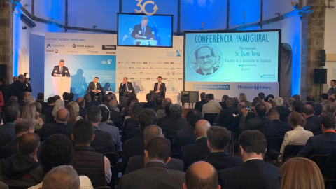 El president de la Generalitat de Catalunya s'adreça als empresaris reunits a la XXX Trobada Empresarial al Pirineu. EFE / Jordi Bedmar