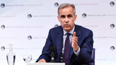 El gobernador del Banco de Inglaterra, Mark Carney, ofrece una rueda de prensa en la sede de la entidad, en Londres. EFE/ Facundo Arrizabalaga