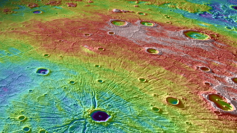 Noroeste de la Cuenca Caloris, una depresión de alrededor de 1500 km de diámetro que se formó hace miles de millones de años por el impacto de un proyectil grande en la superficie de Mercurio. NASA/Johns Hopkins University Applied Physics L