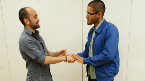 Gheorghe Berchesan y Wilder Palacio, en una reunión de ICV-EUIA. / C. TULBURE