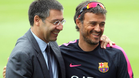 Bartomeu junto a Luis Enrique en el Camp Nou. Bartomeu junto a Luis Enrique en el Camp Nou.