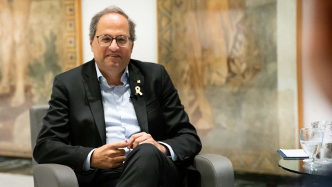 El president Quim Torra durant l'entrevista amb PÚBLIC. JOEL KASHILA.