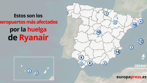 Estos son los aeropuertos afectados por la huelga de Raynair | Foto: EP