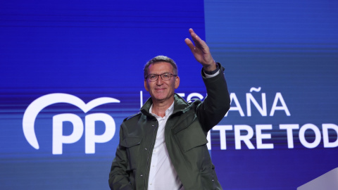 El presidente del PP, Alberto Núñez Feijóo, durante el acto de cierre de campaña del PP de Madrid, a 26 de mayo de 2023. El presidente del PP, Alberto Núñez Feijóo, durante el acto de cierre de campaña del PP de Madrid, a 26 de mayo de 2023.