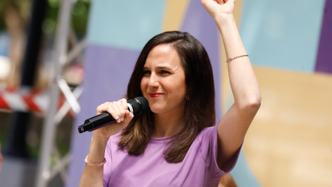 Ione Belarra interviene durante un acto de campaña de Podemos, a 25 de mayo de 2023, en Murcia. Ione Belarra interviene durante un acto de campaña de Podemos, a 25 de mayo de 2023, en Murcia.