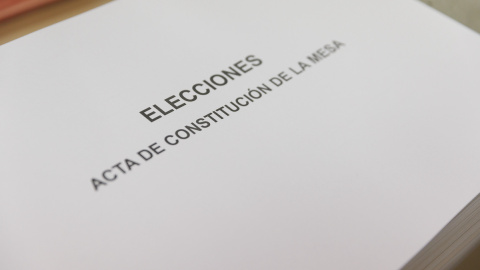 Acta de Constitución de la mesa para las elecciones, en el centro logístico electoral, a 12 de mayo de 2023, en Alcalá de Henares. Acta de Constitución de la mesa para las elecciones, en el centro logístico electoral, a 12 de mayo de 2023, en Alcalá de Henares.