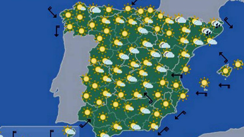 Mapa del tiempo de este viernes en España, donde 17 provincias están en alerta por el calor. / AEMET