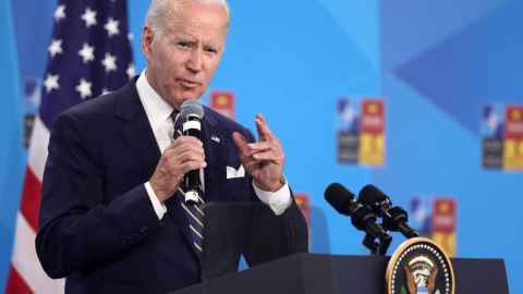 El presidente de Estados Unidos, Joe Biden, interviene en una rueda de prensa en la segunda y última jornada de la Cumbre de la OTAN 2022, a 30 de junio de 2022, en Madrid. El presidente de Estados Unidos, Joe Biden, interviene en una rueda de prensa en la segunda y última jornada de la Cumbre de la OTAN 2022, a 30 de junio de 2022, en Madrid.