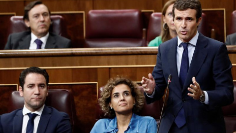 12/09/2018.- El presidente del PP, Pablo Casado, interviene en la sesión de control al Gobierno hoy en el Congreso. EFE/Mariscal 12/09/2018.- El presidente del PP, Pablo Casado, interviene en la sesión de control al Gobierno hoy en el Congreso. EFE/Mariscal