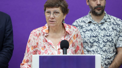 La candidata de Unidas Podemos en Baleares, Antònia Jover, durante una rueda de prensa, en la sede de Podemos, a 1 de junio de 2023, en Palma de Mallorca, Mallorca. La candidata de Unidas Podemos en Baleares, Antònia Jover, durante una rueda de prensa, en la sede de Podemos, a 1 de junio de 2023, en Palma de Mallorca, Mallorca.