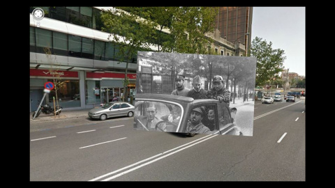 Imágenes de la Guerra Civil con las panorámicas de GoogleStreet View. CALLE GÉNOVA (1936). COLECCIÓN ARCHIVO HISTÓRICO DEL PCE.CALLE GÉNOVA (1936). COLECCIÓN ARCHIVO HISTÓRICO DEL PCE. // Sebastian Maharg