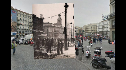 Imágenes de la Guerra Civil con las panorámicas de GoogleStreet View. PUERTA DEL SOL (1936) // Sebastian Maharg