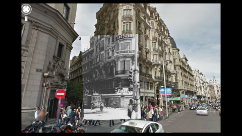 Imágenes de la Guerra Civil con las panorámicas de GoogleStreet View. CALLE FUENCARRAL (1937). COLECCION DE LA BIBLIOTECA NACIONAL. // Sebastian Maharg