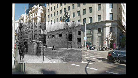 Imágenes de la Guerra Civil con las panorámicas de GoogleStreet View. GRAN VÍA (1936). COLECCIÓN ARCHIVO HISTÓRICO DEL PCE. // Sebastian Maharg