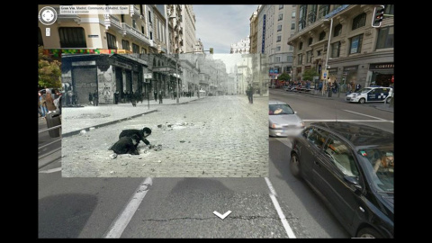 Imágenes de la Guerra Civil con las panorámicas de GoogleStreet View. GRANVIA (1937). FOTOGRAFÍA ORIGINAL DE JUAN PANDO. // Sebastian Maharg