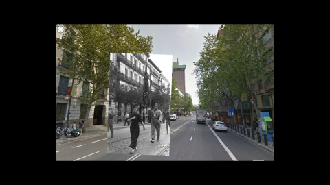 Imágenes de la Guerra Civil con las panorámicas de GoogleStreet View. CALLE GÉNOVA (1936). COLECCIÓN ARCHIVO HISTÓRICO DEL PCE. //  Sebastian Maharg
