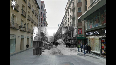 Imágenes de la Guerra Civil con las panorámicas de GoogleStreet View. CALLE PRECIADOS (1937). COLECCIÓN AGA (ARCHIVO GENERAL DE LA ADMINISTRACIÓN). // Sebastian Maharg