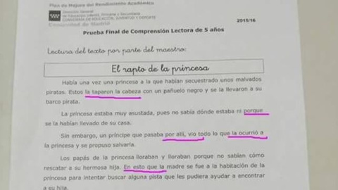Imagen del borrador de prueba de Infantil./ CCOO Imagen del borrador de prueba de Infantil./ CCOO