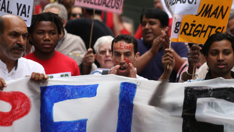 Columna en defensa de las refugiados durante las Marchas de la Dignidad en Madrid.- JAIRO VARGAS