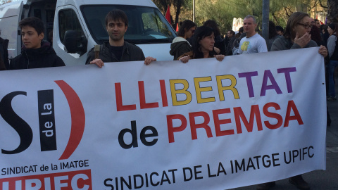 Periodistas de Barcelona protestan contra la nueva Ley de Seguridad Ciudadana en Barcelona. -MARIÀ DE DELÁS