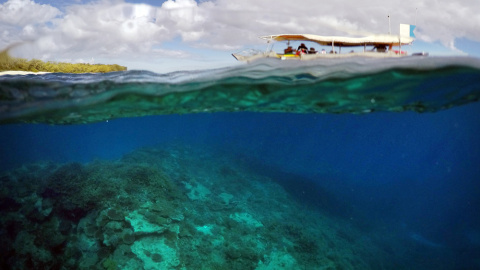 Un barco turístico sobre la Gran Barrera de coral, en Australia. REUTERS/David Gray