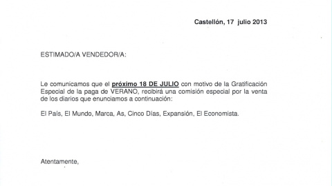 Circular de 2013 facilitada por un quiosquero