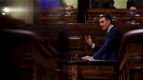 24/02/2021.-El presidente del Gobierno, Pedro Sánchez, interviene este miércoles durante la sesión de control en el Congreso de los Diputados. EFE/Emilio Naranjo 24/02/2021.-El presidente del Gobierno, Pedro Sánchez, interviene este miércoles durante la sesión de control en el Congreso de los Diputados. EFE/Emilio Naranjo