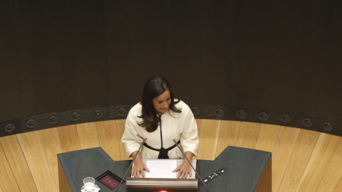 La líder de Ciudadanos en el Ayuntamiento de Madrid, Begoña Villacís, durante su intervención tras el acto de constitución del consistorio madrileño y la elección de Manuela Carmena como nueva alcaldesa de la ciudad. EFE/Alberto Martín La líder de Ciudadanos en el Ayuntamiento de Madrid, Begoña Villacís, durante su intervención tras el acto de constitución del consistorio madrileño y la elección de Manuela Carmena como nueva alcaldesa de la ciudad. EFE/Alberto Martín