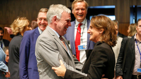 La ministra para la Transición Ecológica, Teresa Ribera, saluda al secretario de Estado alemán de Medioambiente, Jochen Flasbarth, a su llegada al Consejo de Ministros de Medio Ambiente celebrado este martes en Luxemburgo. EFE La ministra para la Transición Ecológica, Teresa Ribera, saluda al secretario de Estado alemán de Medioambiente, Jochen Flasbarth, a su llegada al Consejo de Ministros de Medio Ambiente celebrado este martes en Luxemburgo. EFE