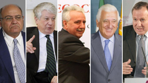 De izquierda a derecha, Gerardo Díaz Ferrán, Arturo Fernández, Jesús Bárcenas, Santiago Herrero y Jesús Terciado. De izquierda a derecha, Gerardo Díaz Ferrán, Arturo Fernández, Jesús Bárcenas, Santiago Herrero y Jesús Terciado.