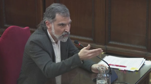 Jordi Cuixart durante su declaración. Jordi Cuixart durante su declaración.