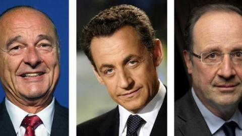 Jacques Chirac, Nicolas Sarkozy y François Hollande, los tres supuestos presidentes franceses espiados./ AFP Jacques Chirac, Nicolas Sarkozy y François Hollande, los tres supuestos presidentes franceses espiados./ AFP