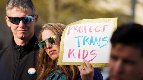 Manifestación por los derechos de los menores trans en Georgia, Estados Unidos, el pasado 20 de marzo de 2023. Manifestación por los derechos de los menores trans en Georgia, Estados Unidos, el pasado 20 de marzo de 2023.