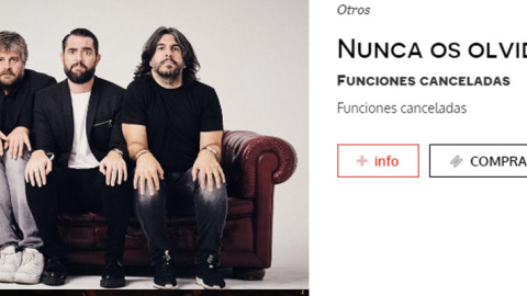 El anuncio de la cancelación en la web del teatro Olympia de Valencia. El anuncio de la cancelación en la web del teatro Olympia de Valencia.