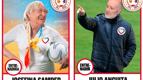 Cromos de los entrenadores, Josefina Samper y Julio Anguita.- corazón gráfico